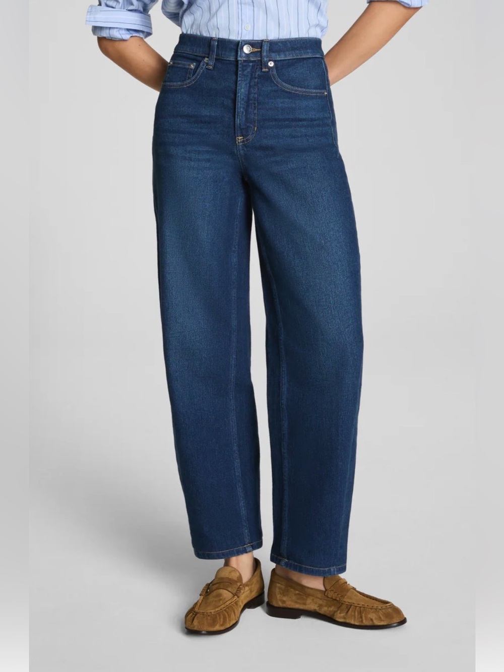 SPANX Straight-Leg High-Rise Jeans - Dark Blue
